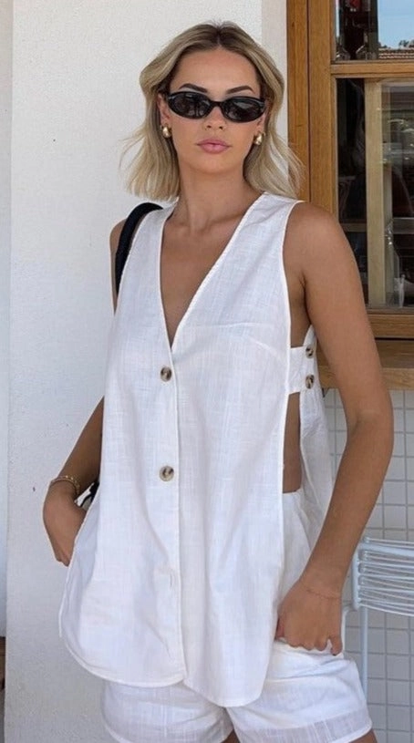 Hayley Vest and Shorts Set - White