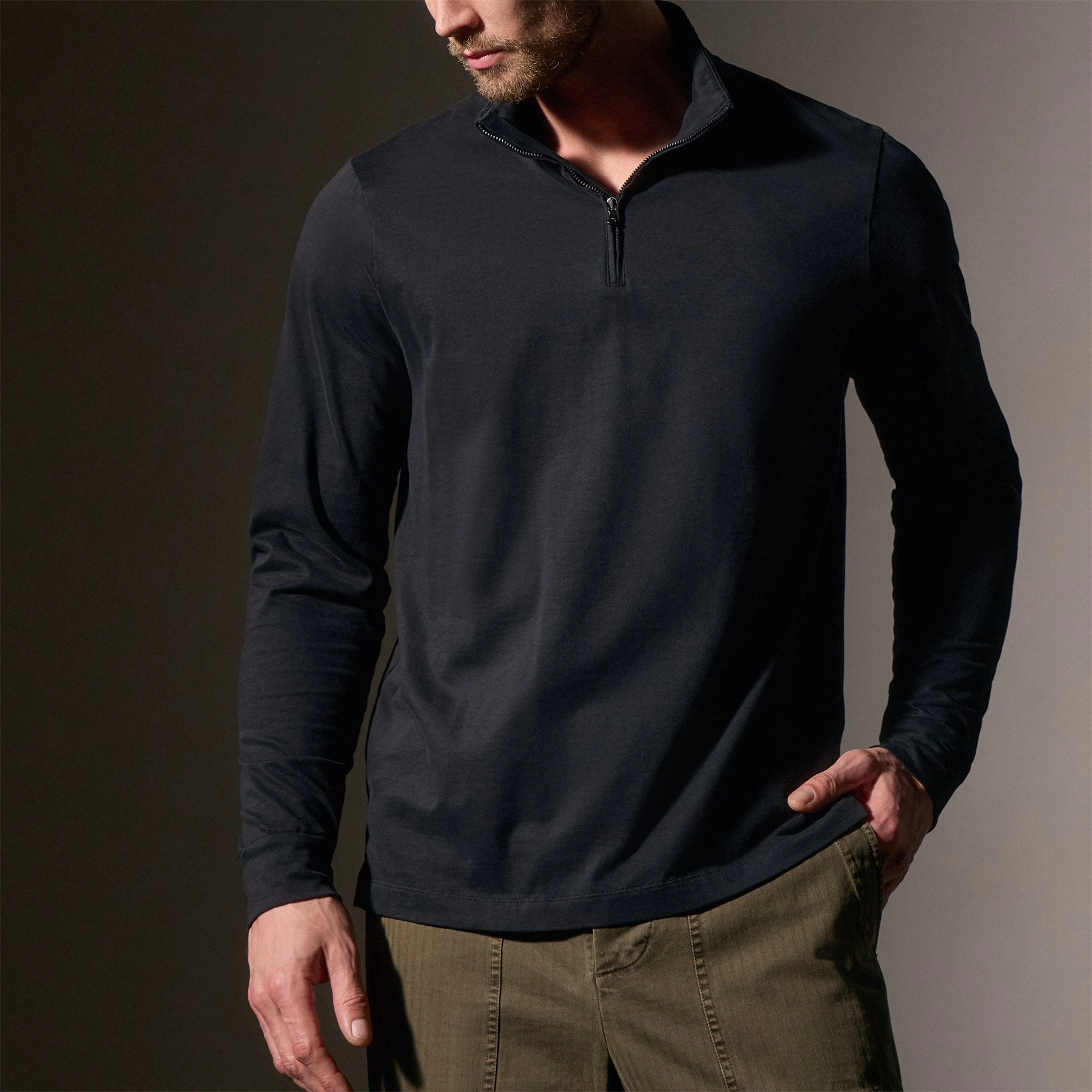 Heavy Luxe Jersey Half Zip - Black