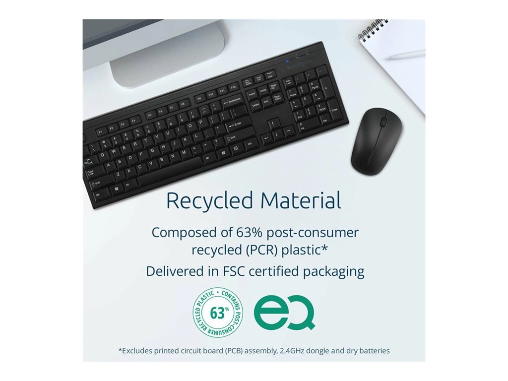 Kensington KM150 EQ - Keyboard and mouse set - 100% - full size - wireless - 2.4 GHz - FSC cardboard K75562NA