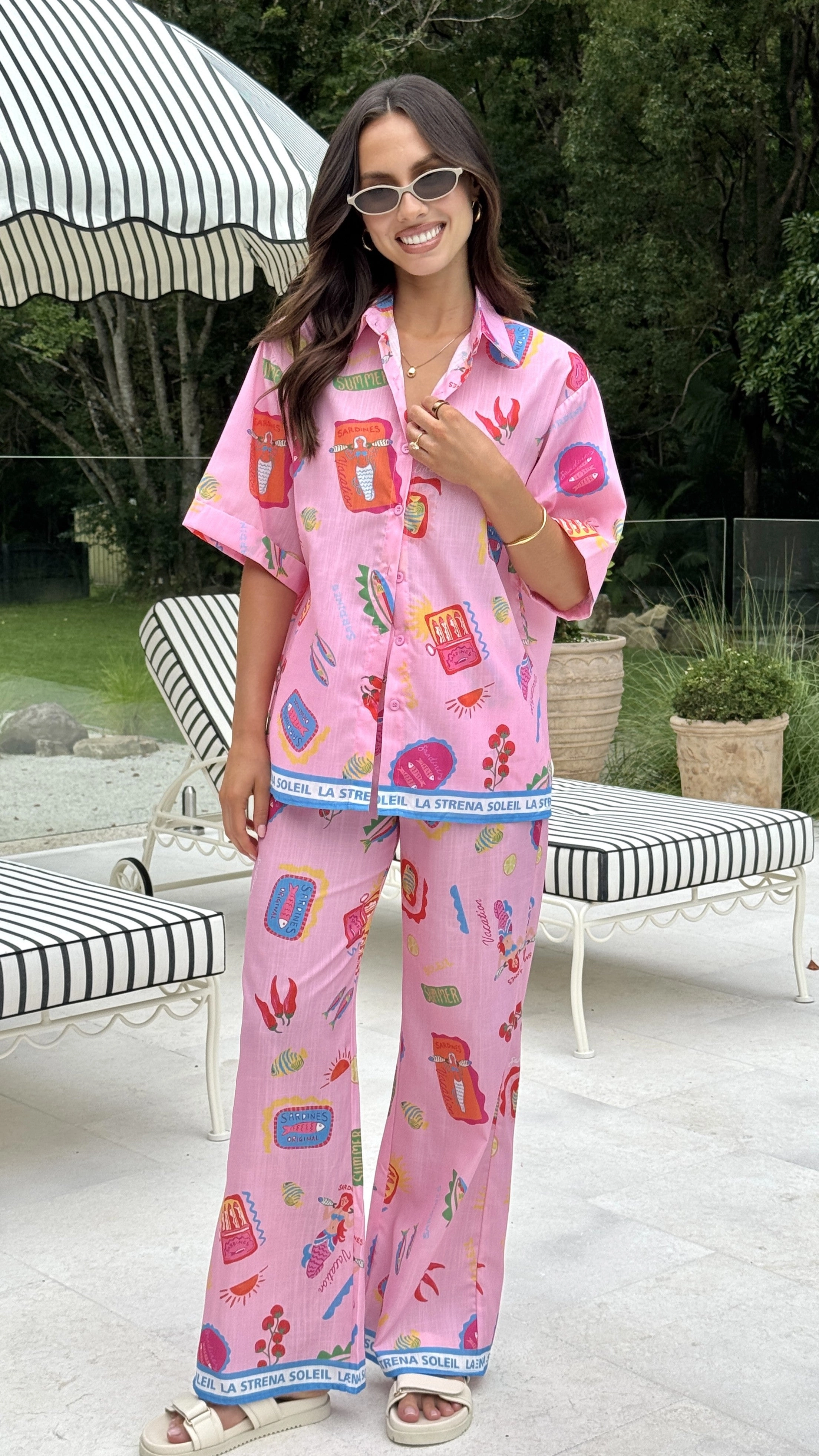 La Sirena Button Up Shirt and Pants Set - Pink Soleil