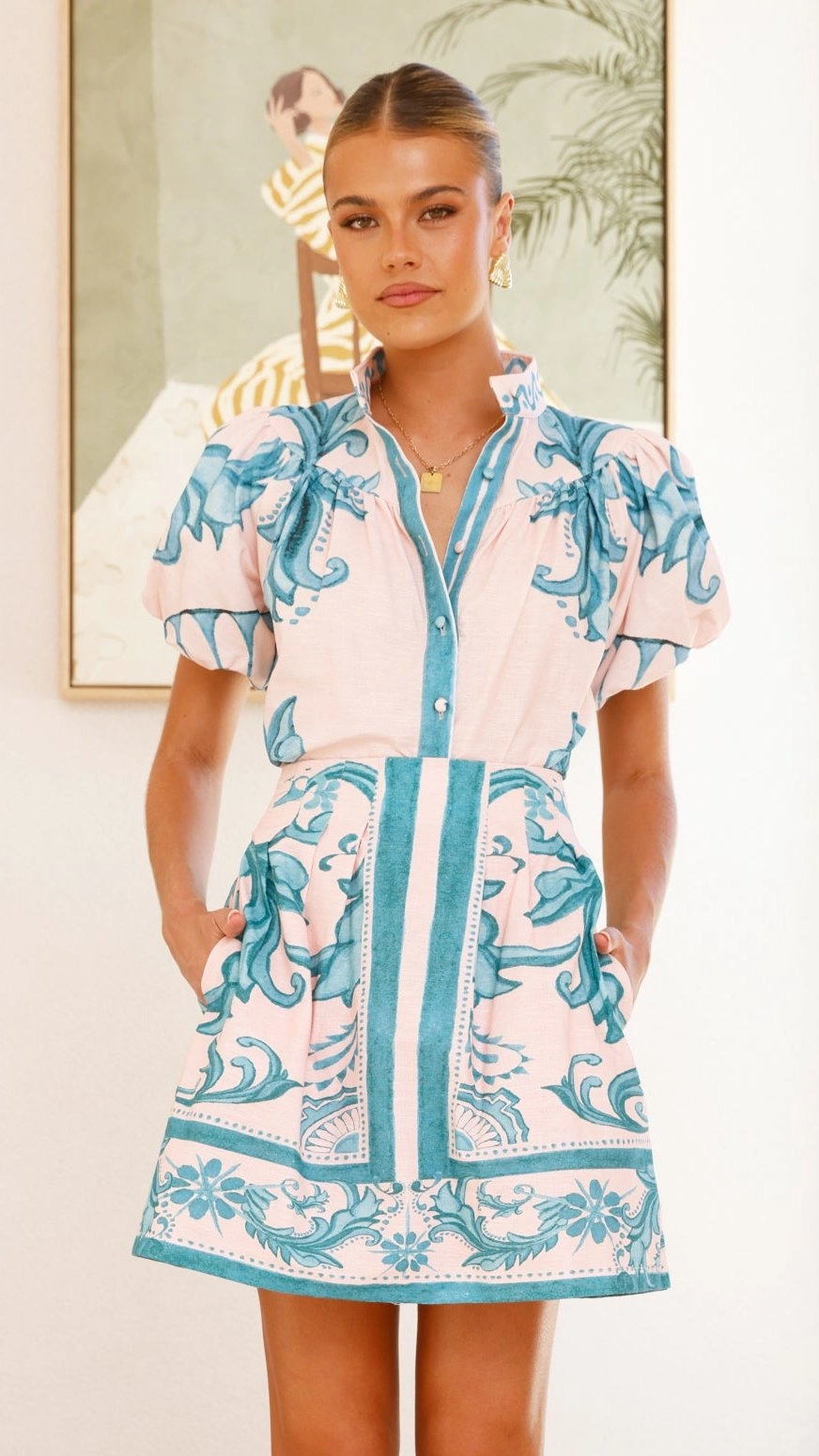 Lanie Shirt - Aqua / Pink Zayna