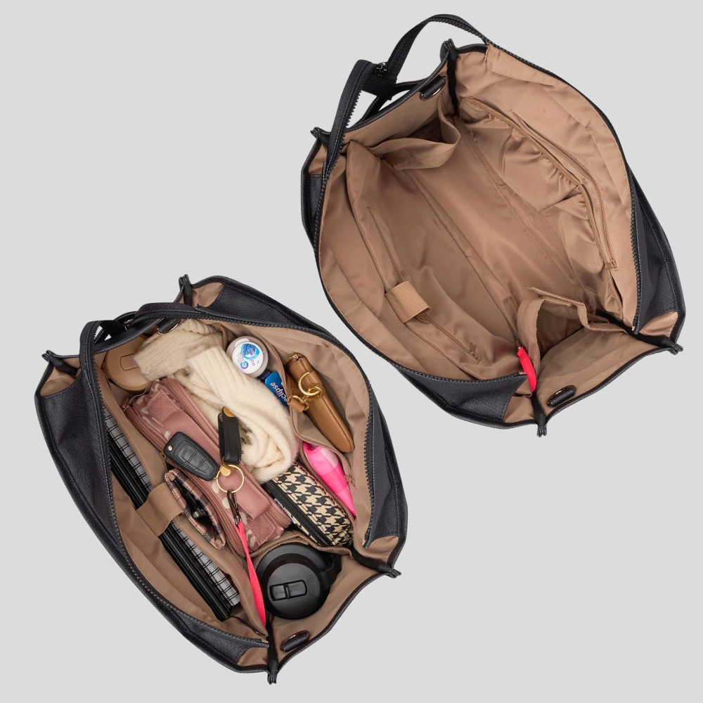 Large Bon Vivant Structured Tote Bag -- Jute Canvas Tan Leather
