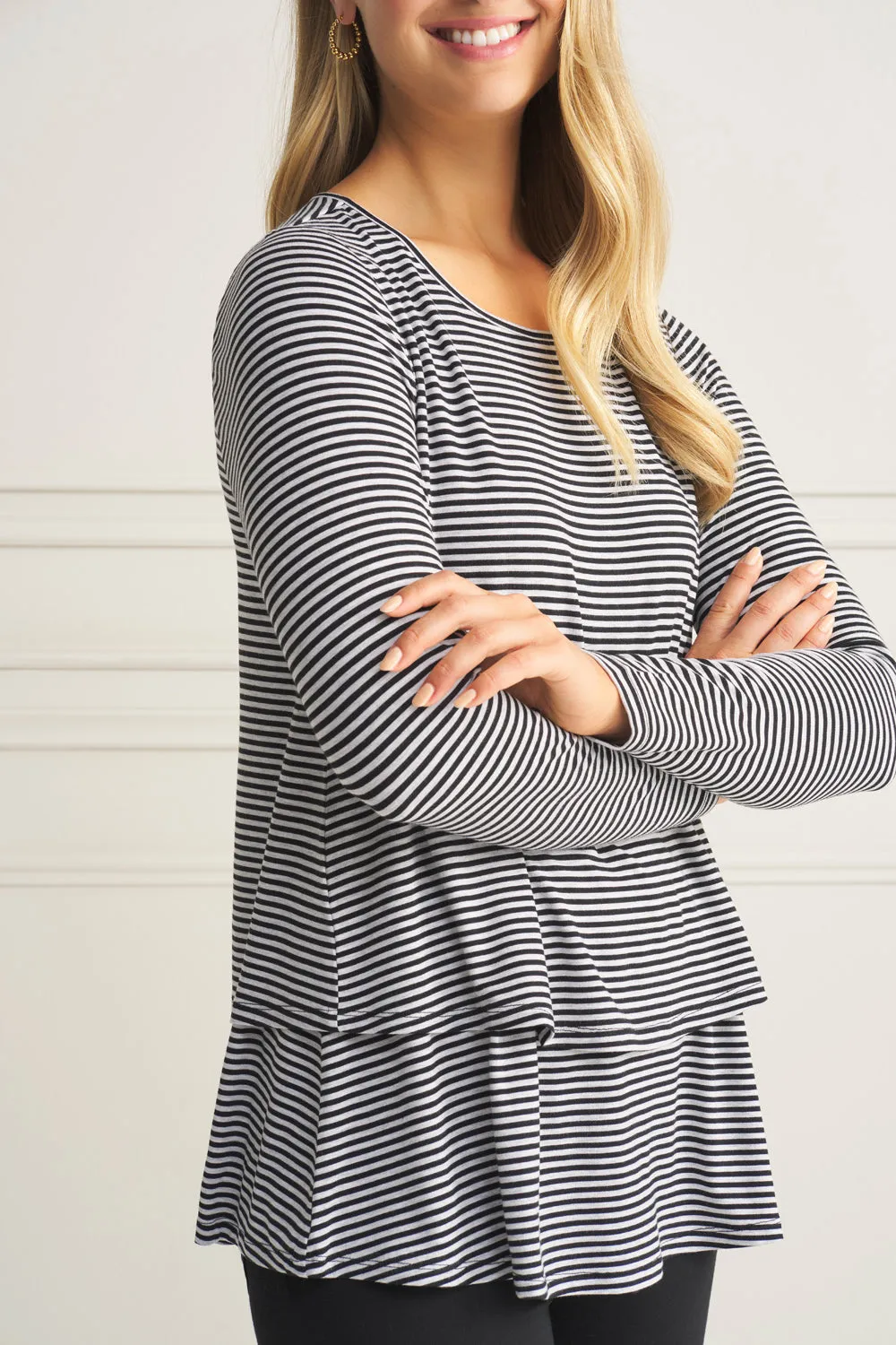 Long Sleeve Layered Tee - Black & Grey Stripe