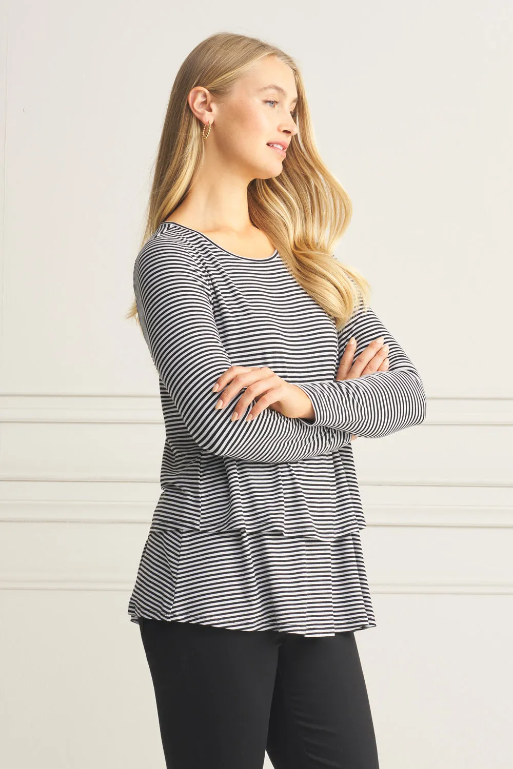 Long Sleeve Layered Tee - Black & Grey Stripe