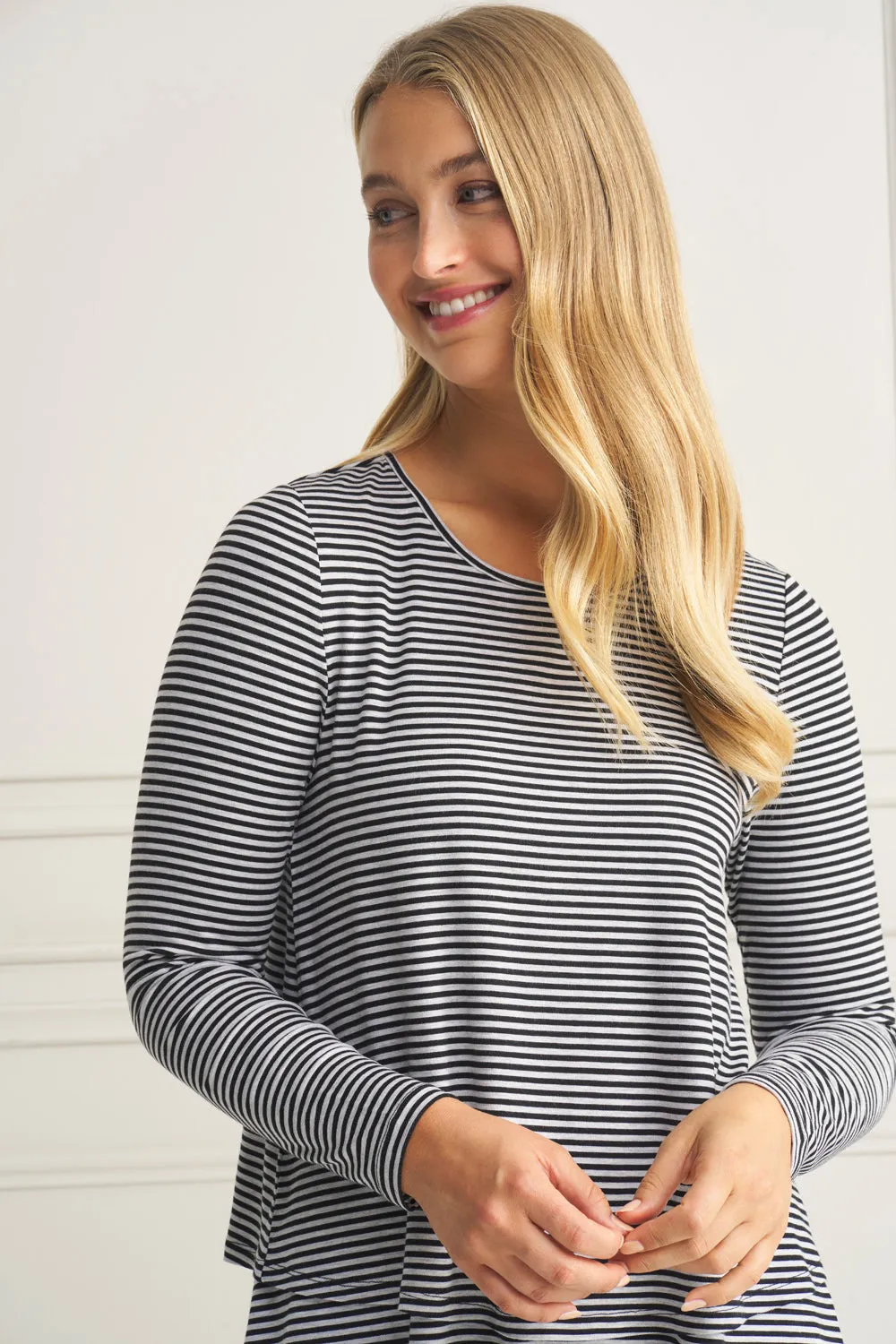 Long Sleeve Layered Tee - Black & Grey Stripe