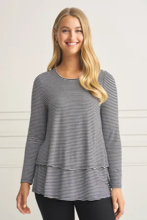 Long Sleeve Layered Tee - Black & Grey Stripe