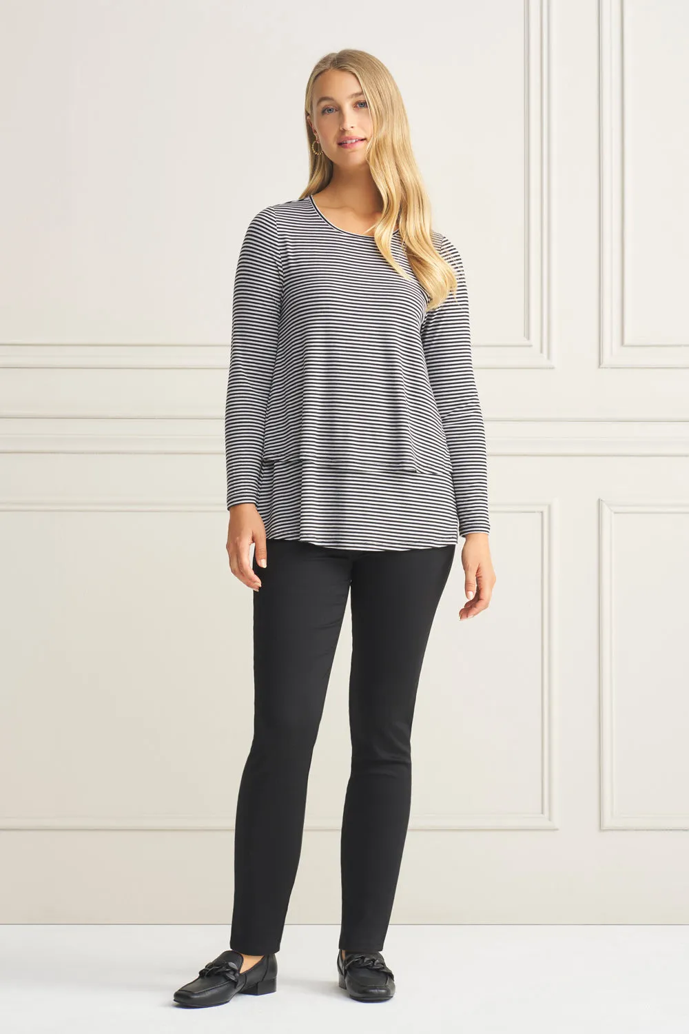 Long Sleeve Layered Tee - Black & Grey Stripe