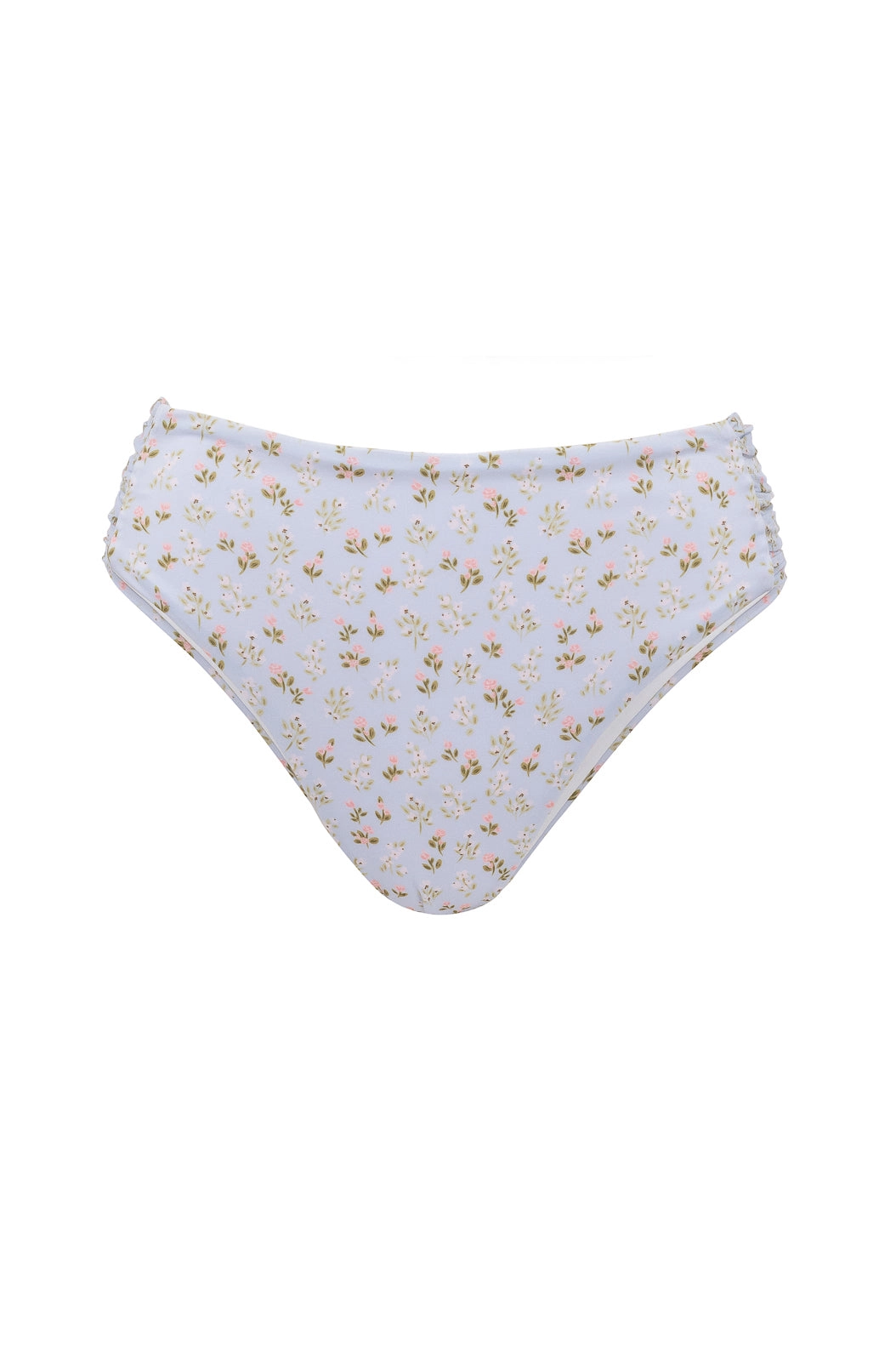 Mid Rise Ruched Bottom in Blue Ditsy Floral