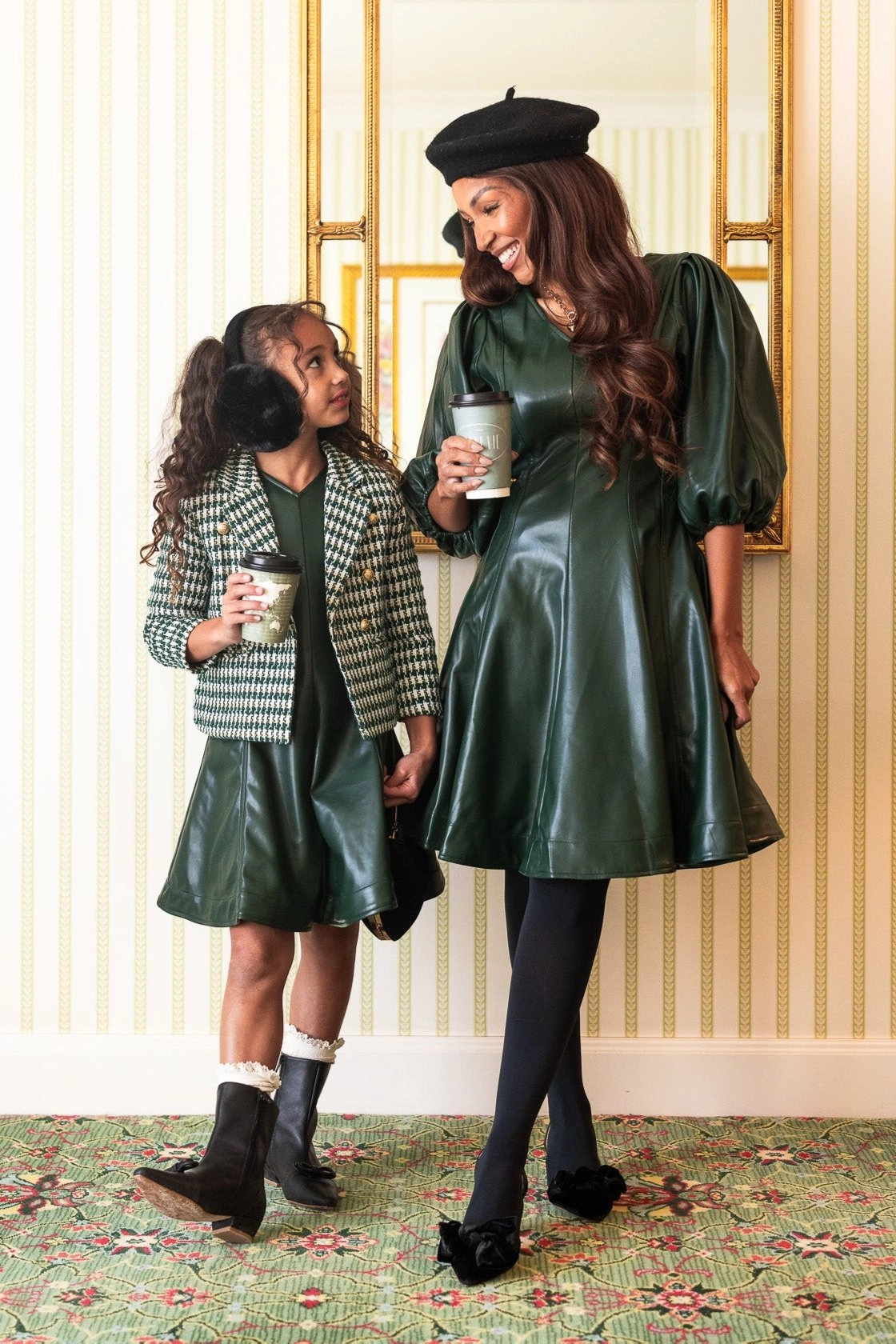 Mini Leah Dress in Green Vegan Leather - FINAL SALE