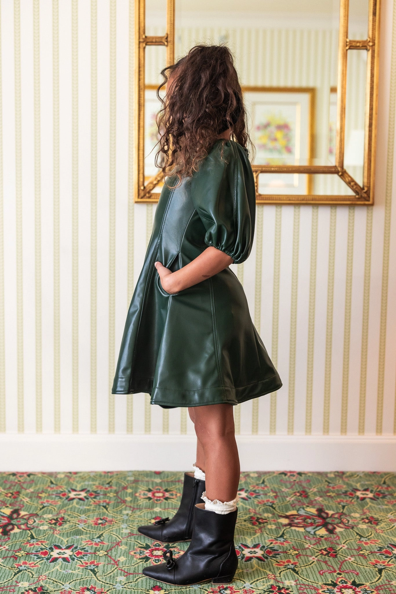 Mini Leah Dress in Green Vegan Leather - FINAL SALE