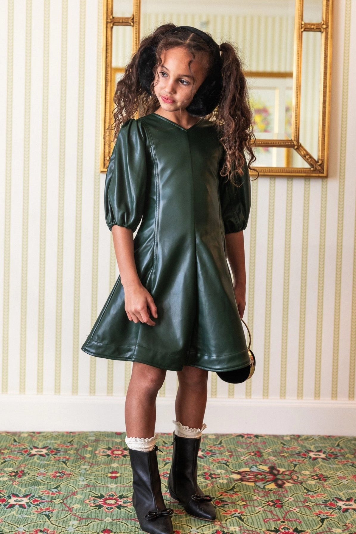 Mini Leah Dress in Green Vegan Leather - FINAL SALE