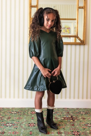 Mini Leah Dress in Green Vegan Leather - FINAL SALE