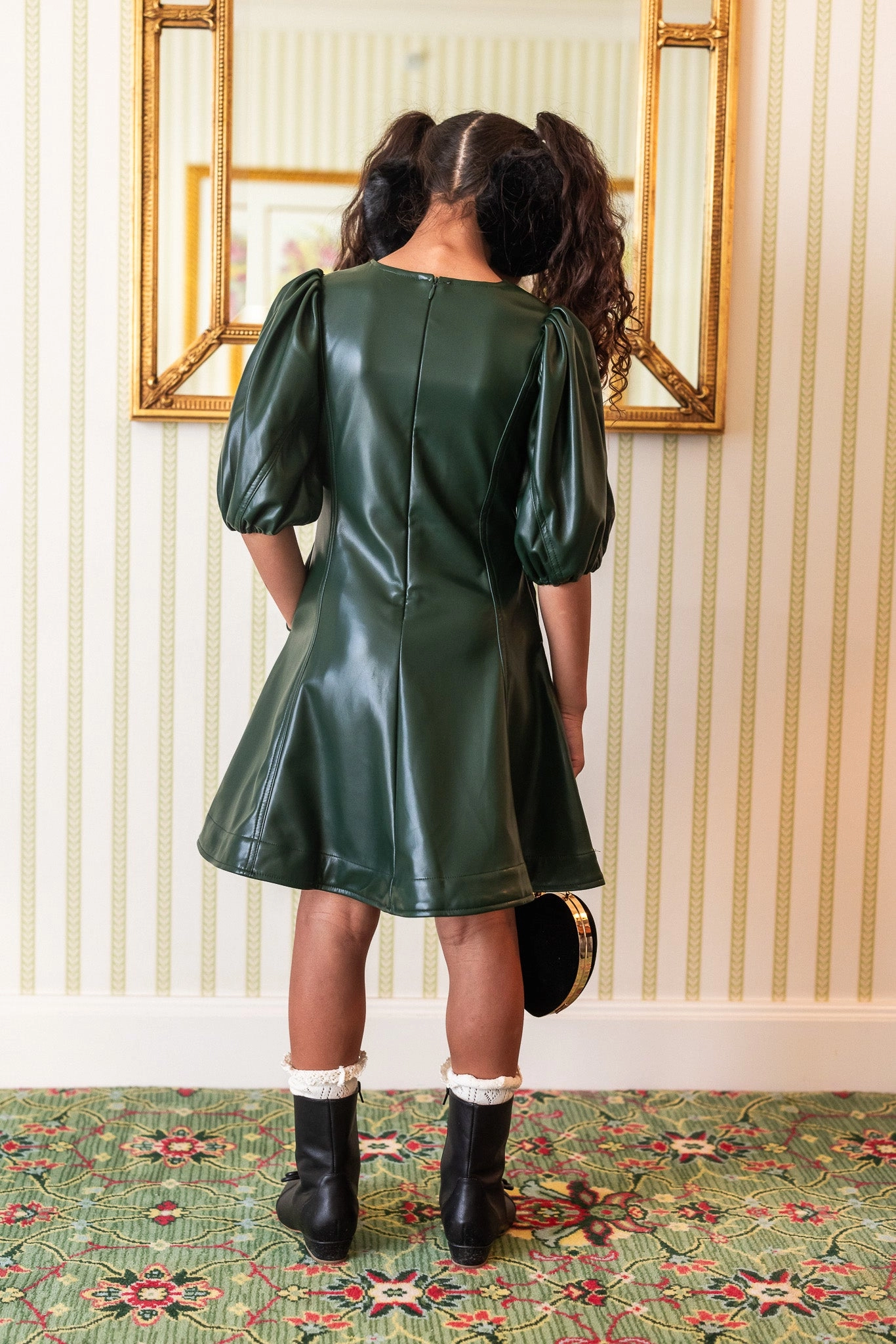 Mini Leah Dress in Green Vegan Leather - FINAL SALE