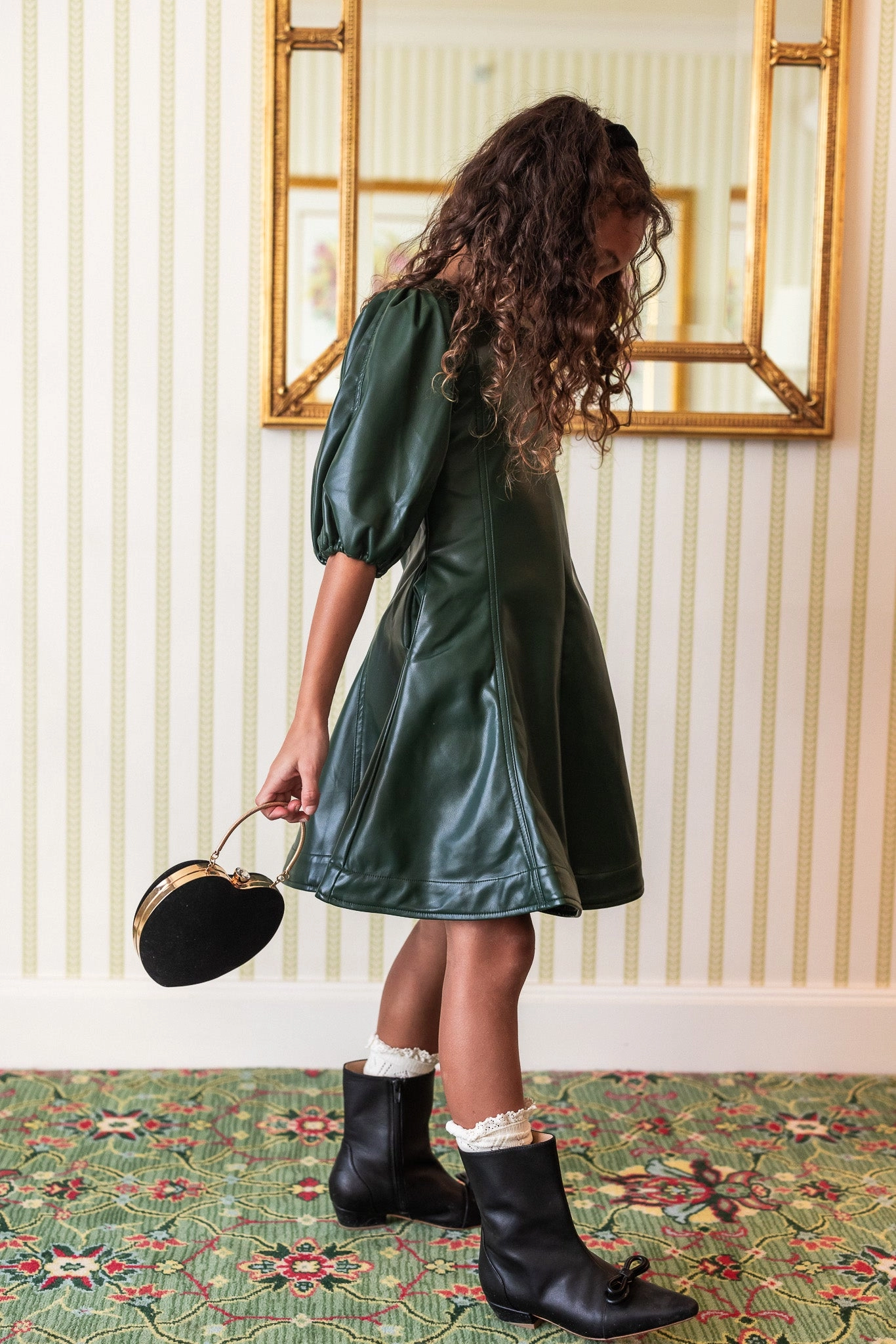 Mini Leah Dress in Green Vegan Leather - FINAL SALE