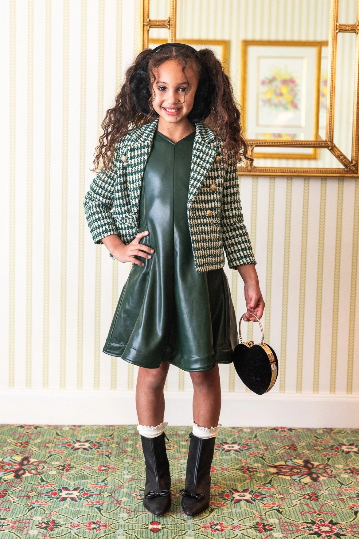 Mini Leah Dress in Green Vegan Leather - FINAL SALE