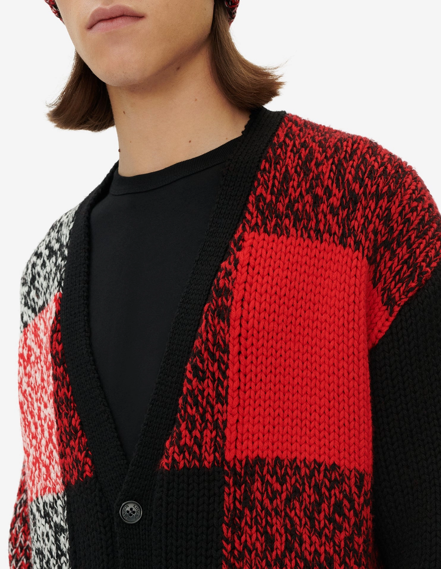 MOULINE CHECK CARDIGAN BLACK RED CHECK