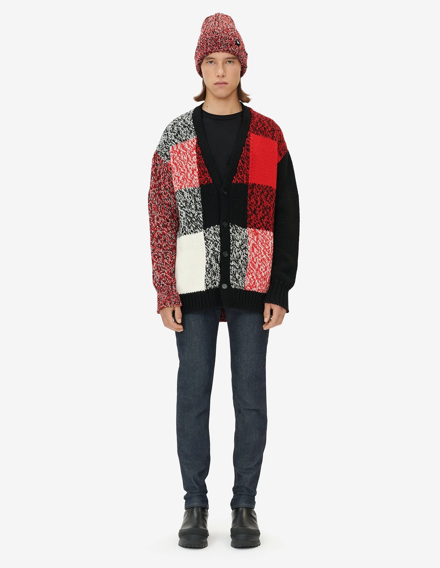 MOULINE CHECK CARDIGAN BLACK RED CHECK