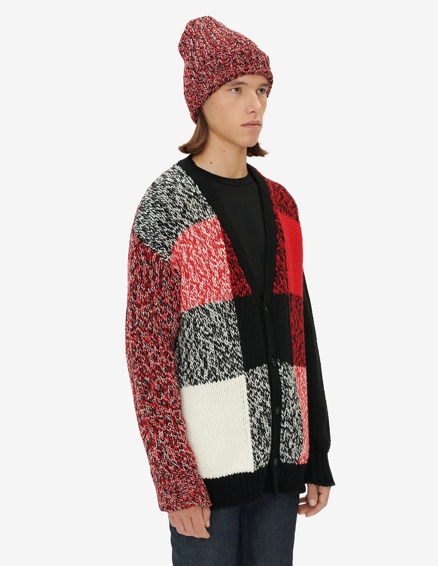 MOULINE CHECK CARDIGAN BLACK RED CHECK