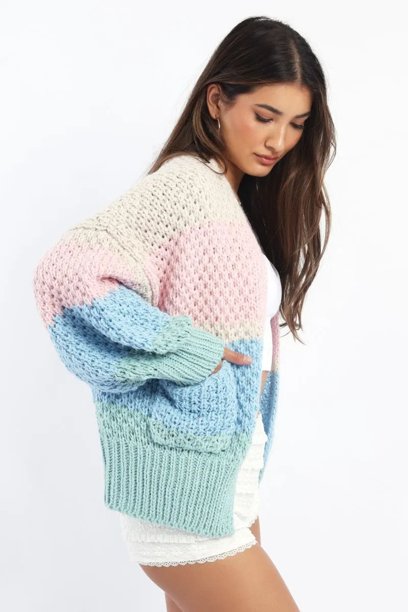 Multi Stripe Oversized Knit Cardigan