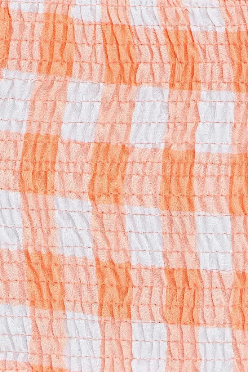 Orange Check Gingham Twist Front Crop Top