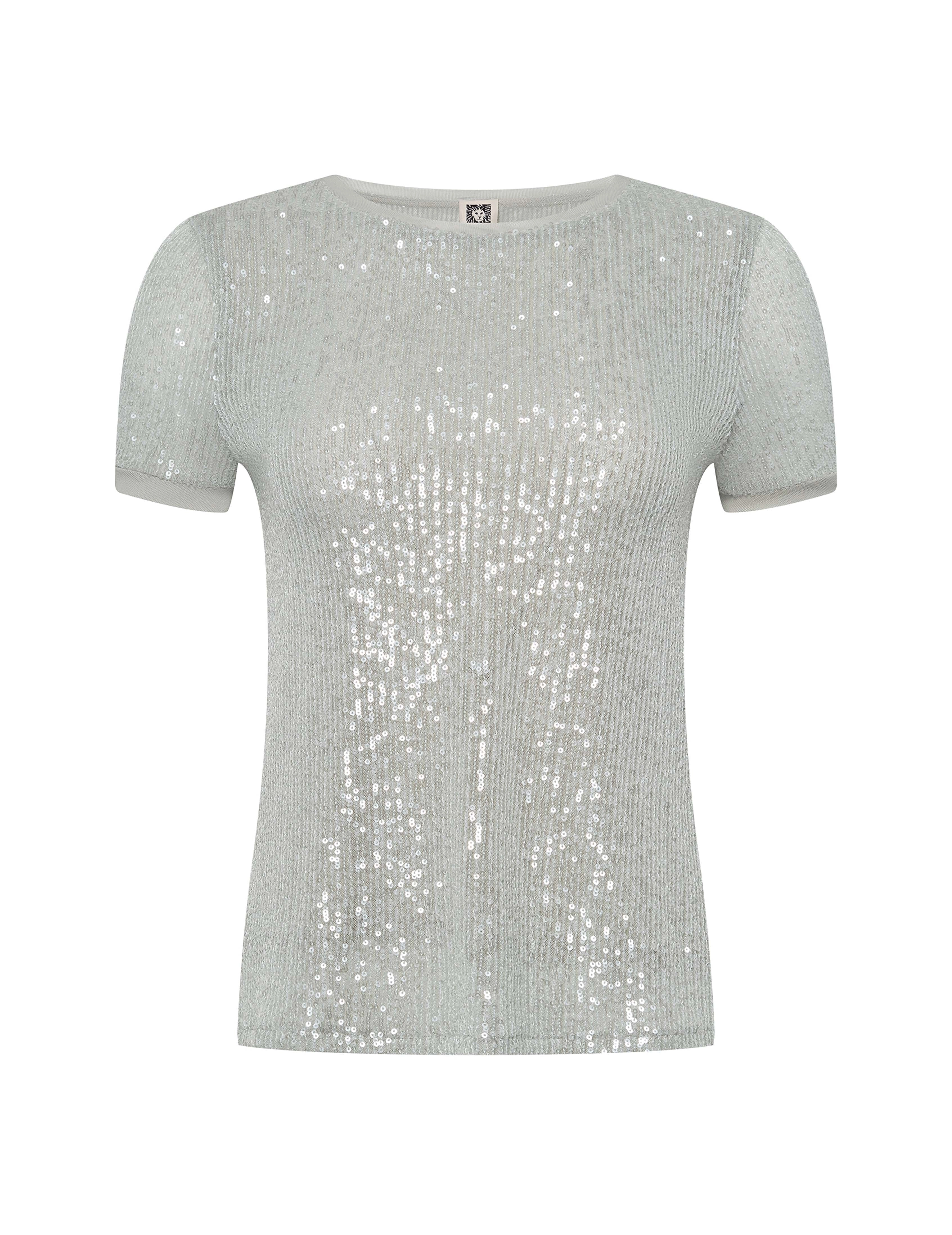 Petite Sequin Mesh Short Sleeve Tee