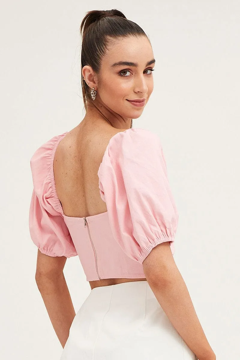 Pink Crop Top Short Sleeve