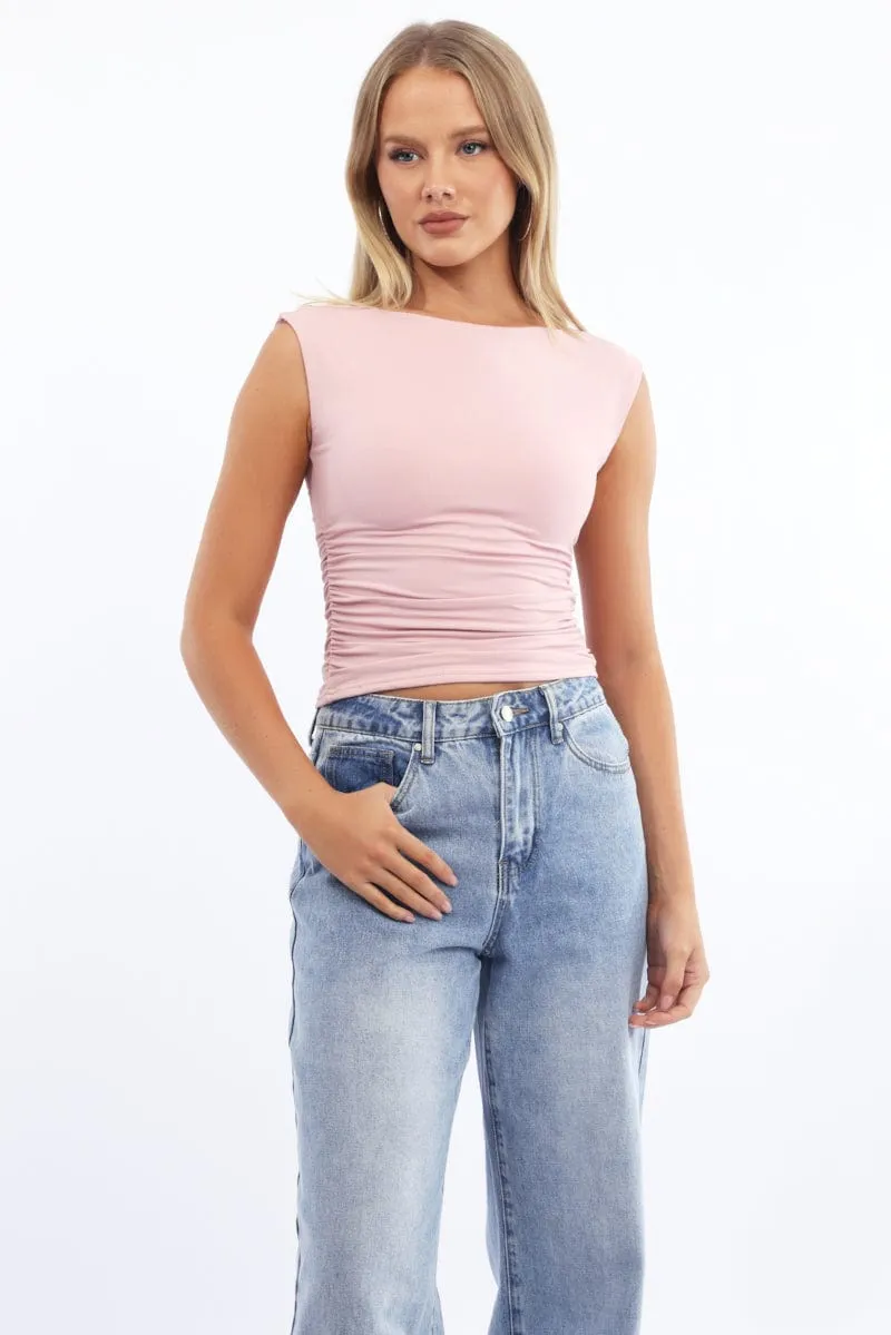 Pink Supersoft Top Side Ruched Sleeveless