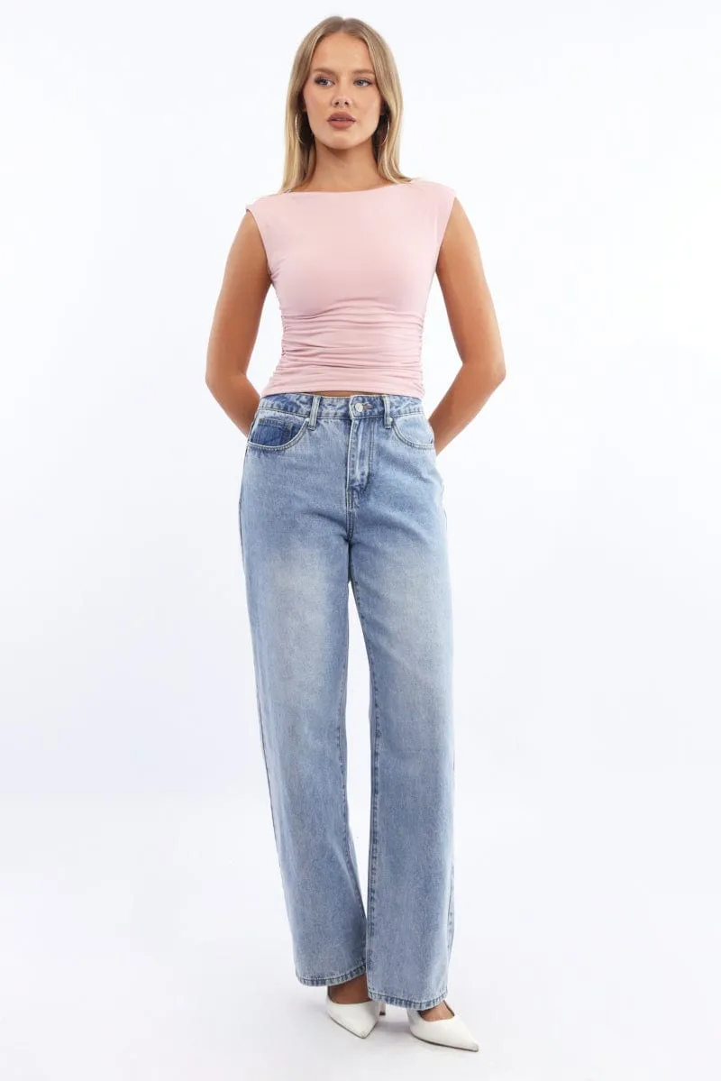 Pink Supersoft Top Side Ruched Sleeveless