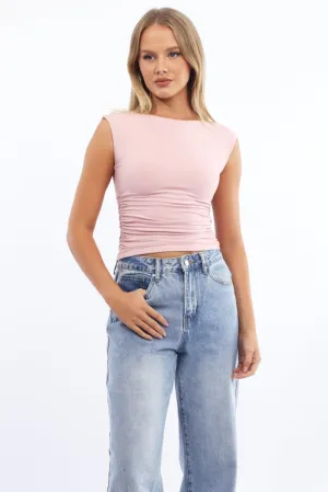 Pink Supersoft Top Side Ruched Sleeveless