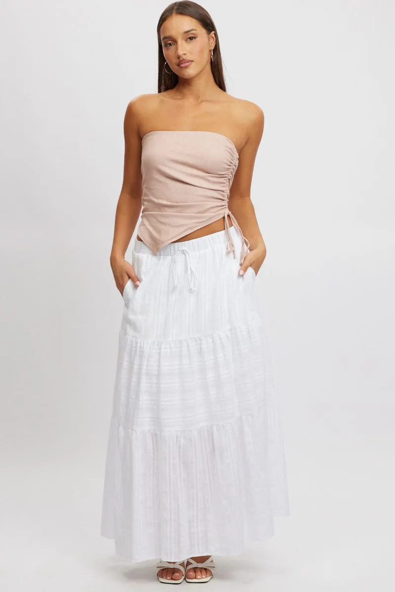 Pink Tube Top Side Ruched Linen Blend
