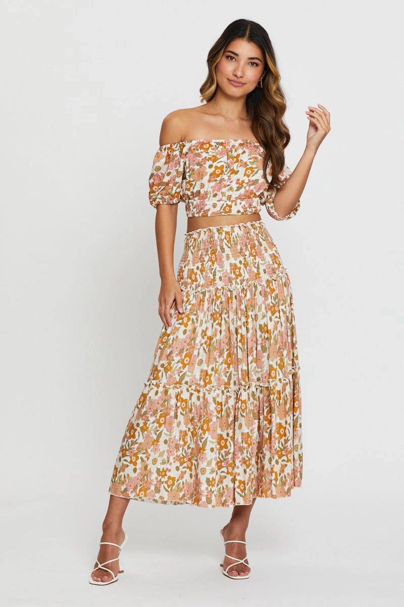 Print Crop Top Three-Quarter Tie Up