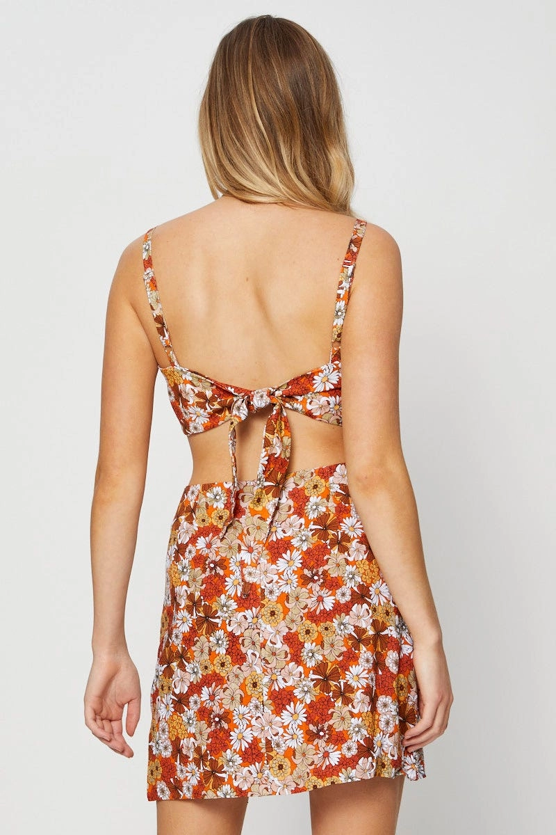 Print Scarf Top Sleeveless Crop Linen Blend