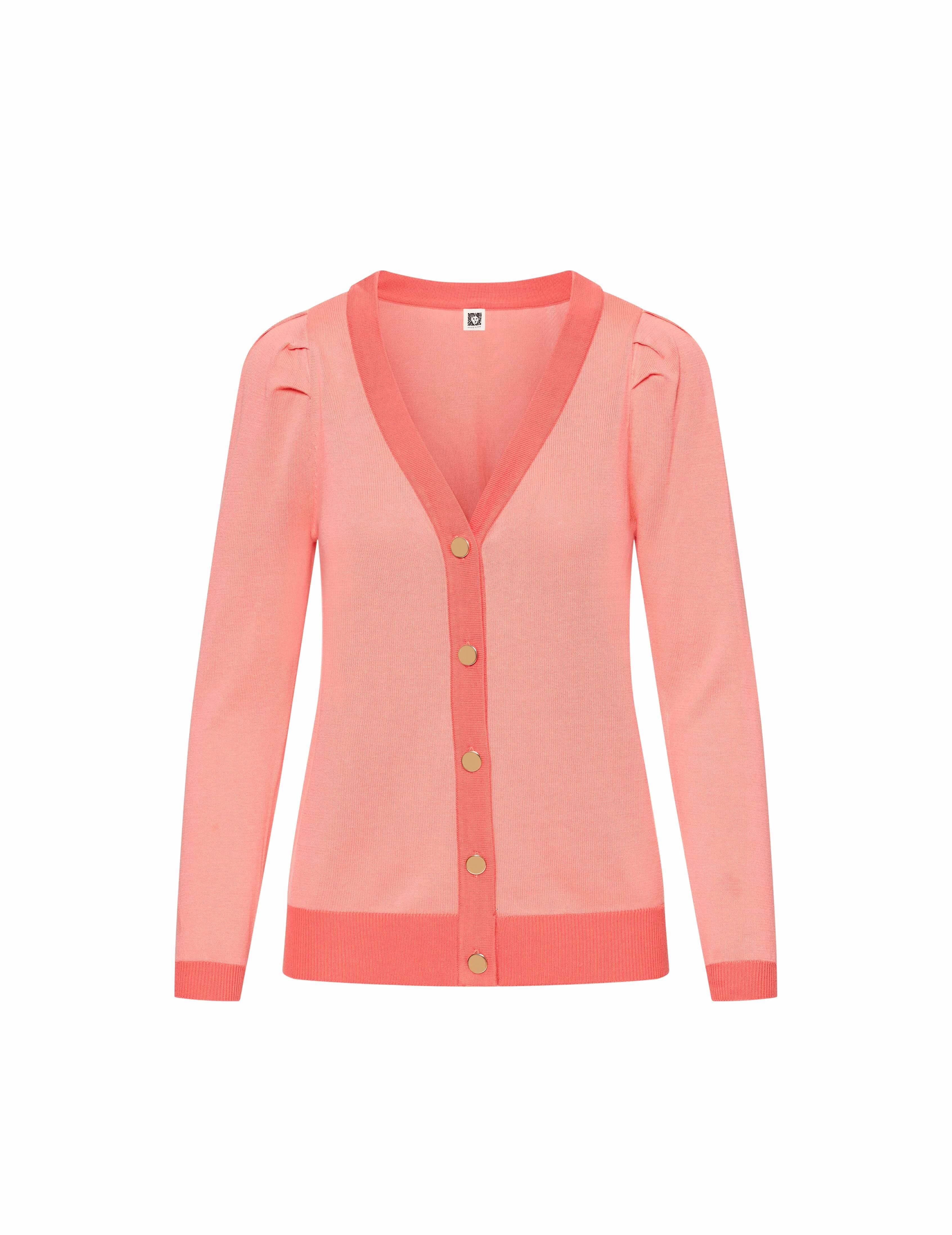 Puff Sleeve Cardigan with Contrast Placket- Sale