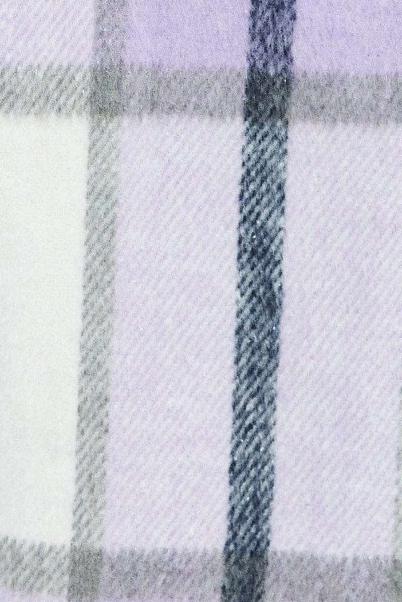 Purple Check Long Checked Print Jacket Long Sleeves