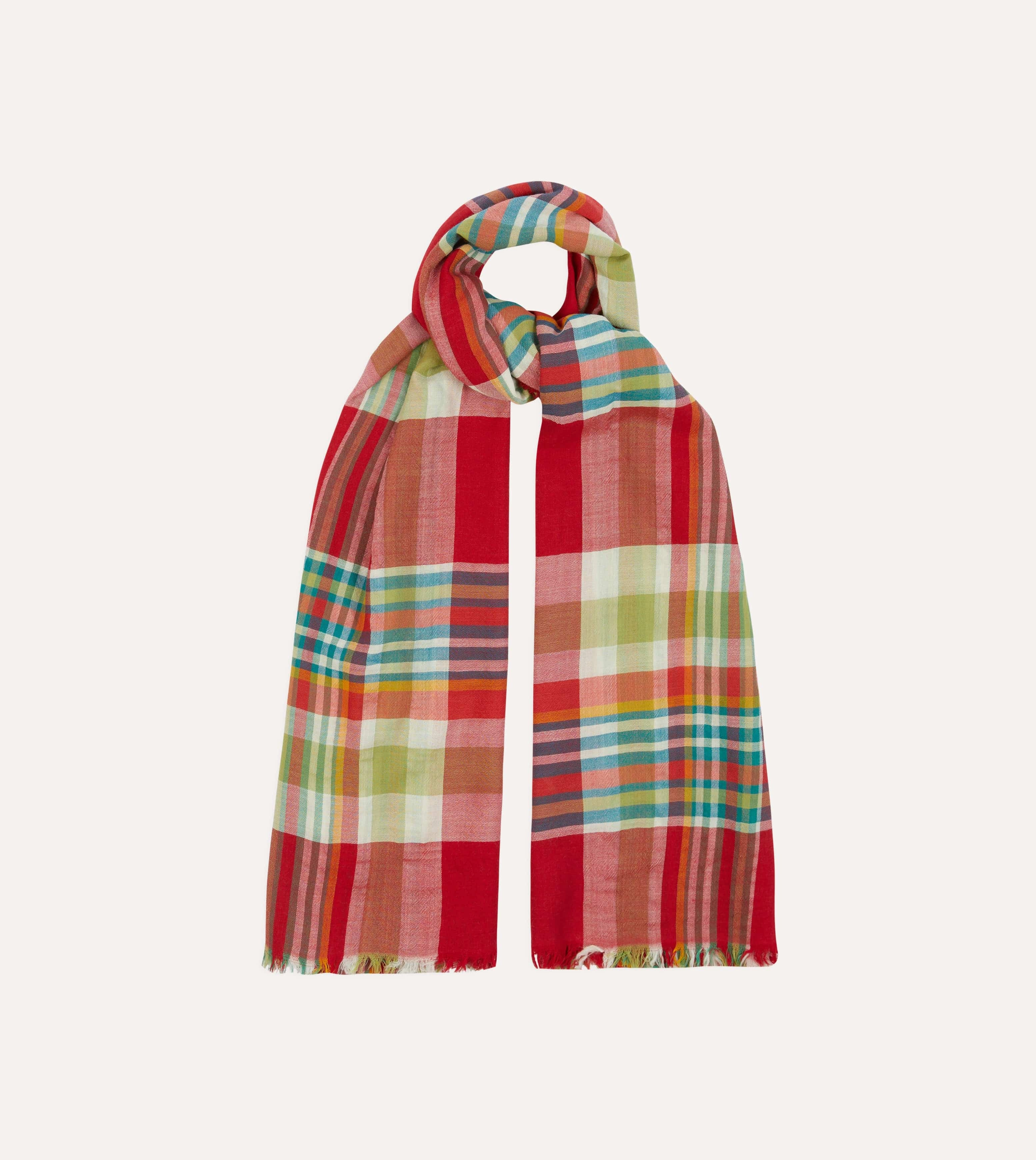 Red and Yellow Tartan Check Wool Scarf