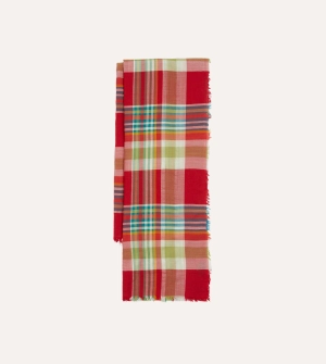 Red and Yellow Tartan Check Wool Scarf