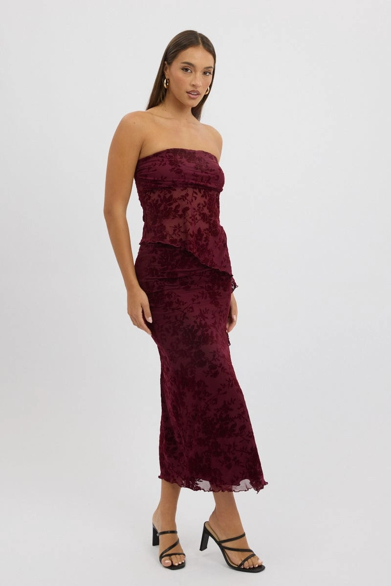 Red Burnout Bandeau Top