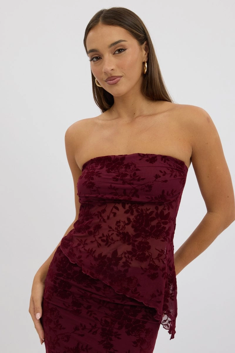 Red Burnout Bandeau Top