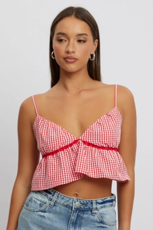 Red Check Cami Crop Top
