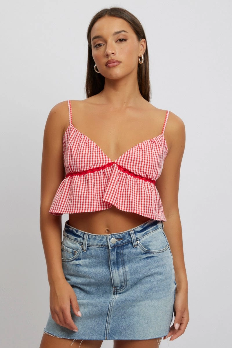 Red Check Cami Crop Top