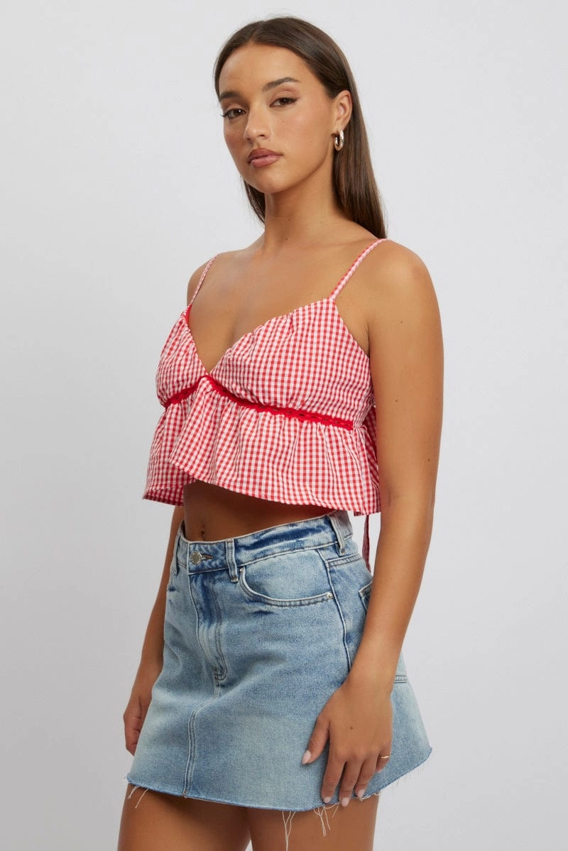 Red Check Cami Crop Top