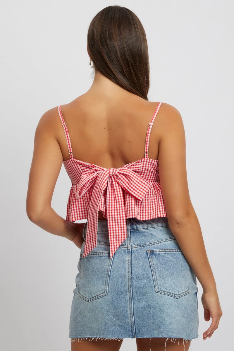 Red Check Cami Crop Top