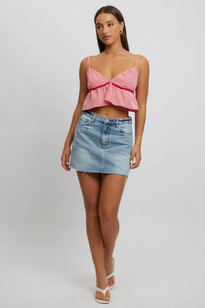 Red Check Cami Crop Top