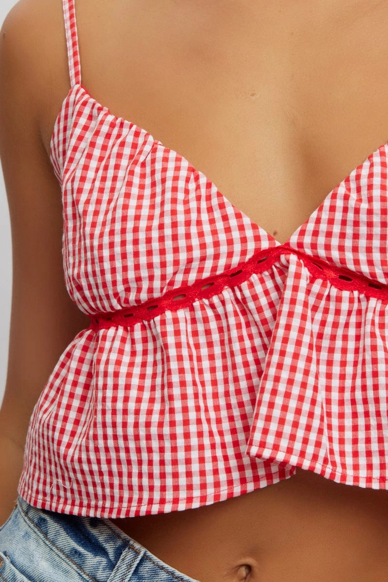 Red Check Cami Crop Top