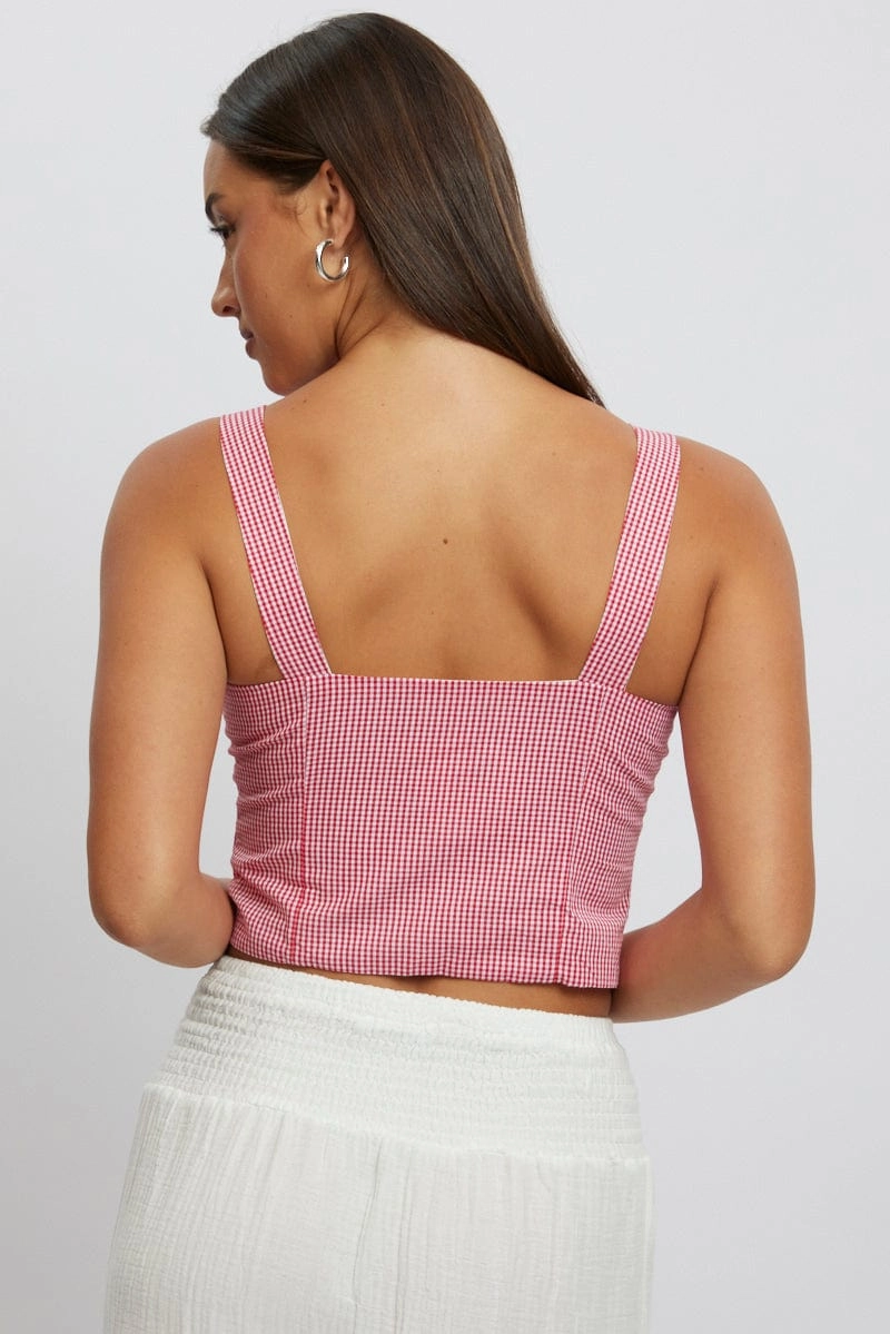 Red Check Corset Top Sleeveless