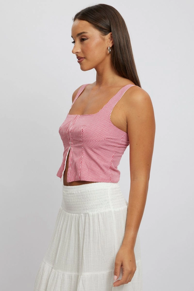 Red Check Corset Top Sleeveless