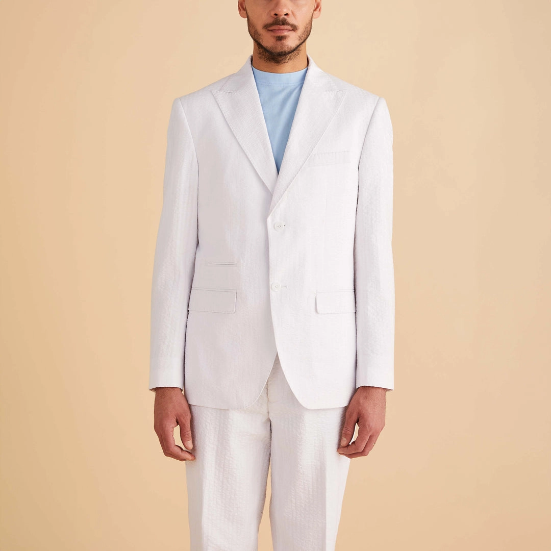 Seersucker Stripe Blazer Modern Fit - White