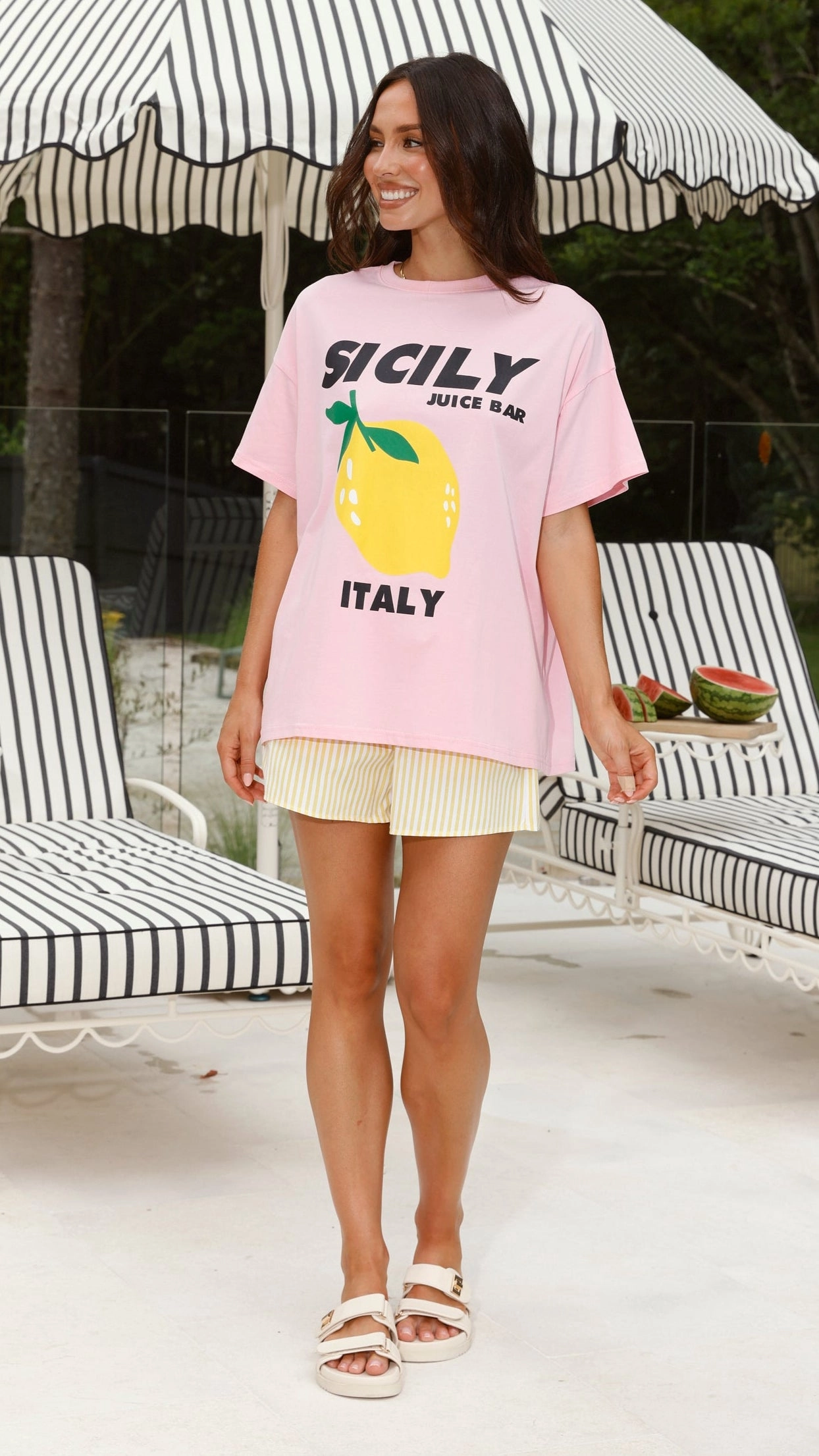 Sicily Juice Bar Top and Shorts Set - Pink/Yellow