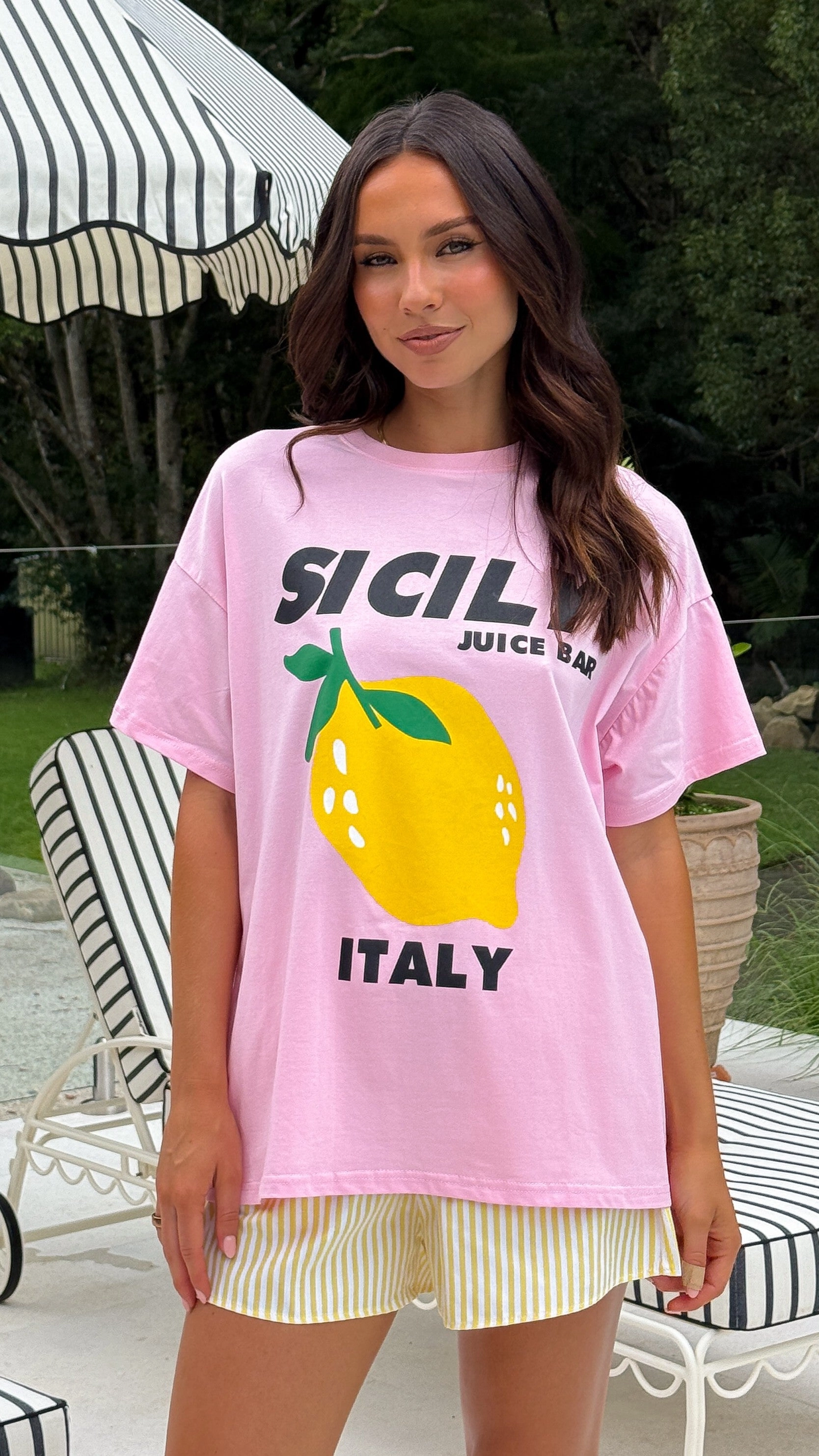 Sicily Juice Bar Top and Shorts Set - Pink/Yellow