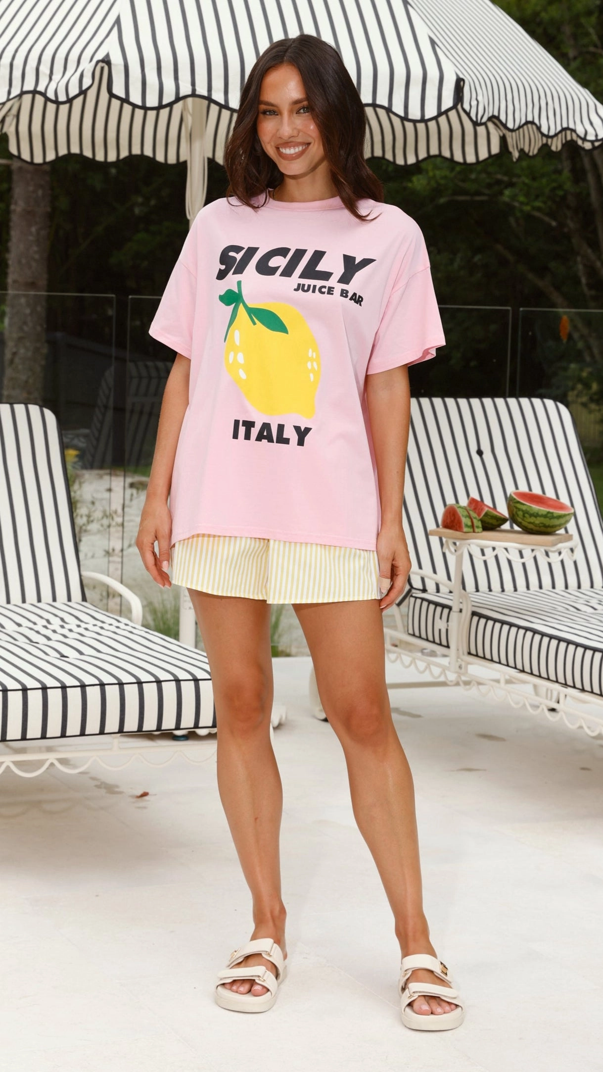 Sicily Juice Bar Top and Shorts Set - Pink/Yellow